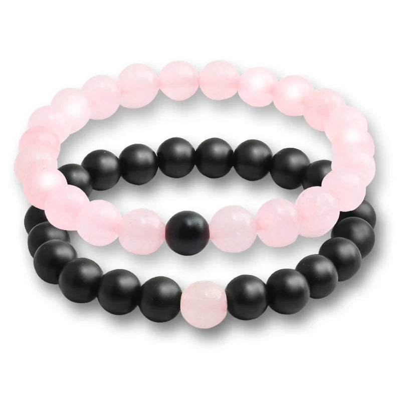 Bracciale di Coppia Distanza – Pietra Naturale Rosa & Nera