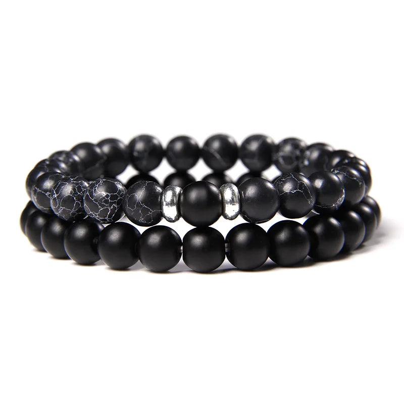 Bracciali di Coppia Premium – Lava Nera & Legno Naturale