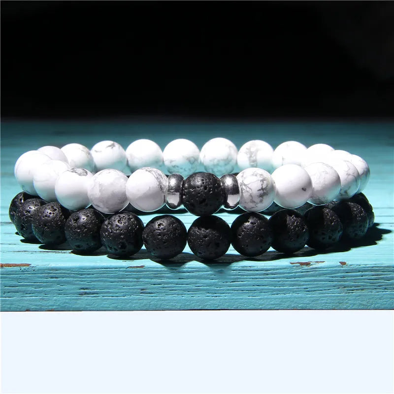 Bracciali di Coppia Premium – Lava Nera & Legno Naturale