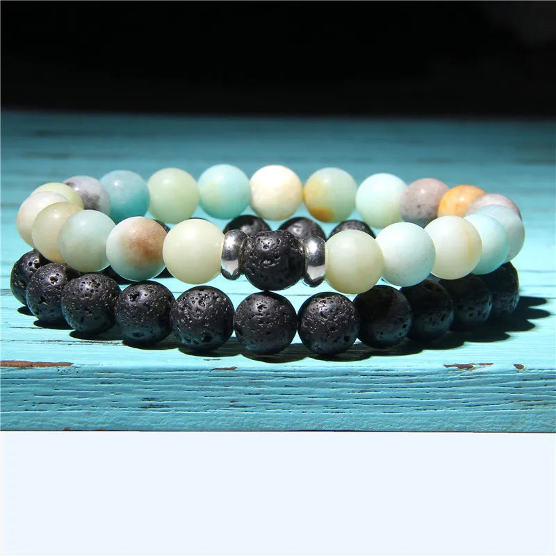 Bracciali di Coppia Premium – Lava Nera & Legno Naturale