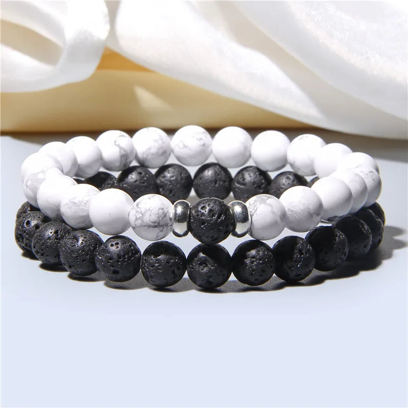 Bracciali di Coppia Premium – Lava Nera & Legno Naturale