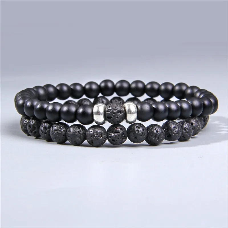 Bracciali di Coppia Premium – Lava Nera & Legno Naturale