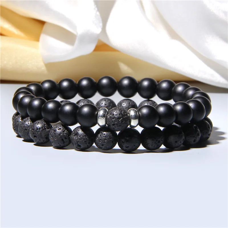 Bracciali di Coppia Premium – Lava Nera & Legno Naturale