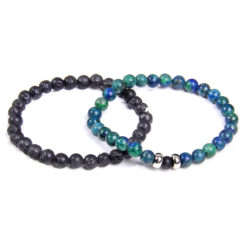 Bracciali di Coppia Premium – Lava Nera & Legno Naturale