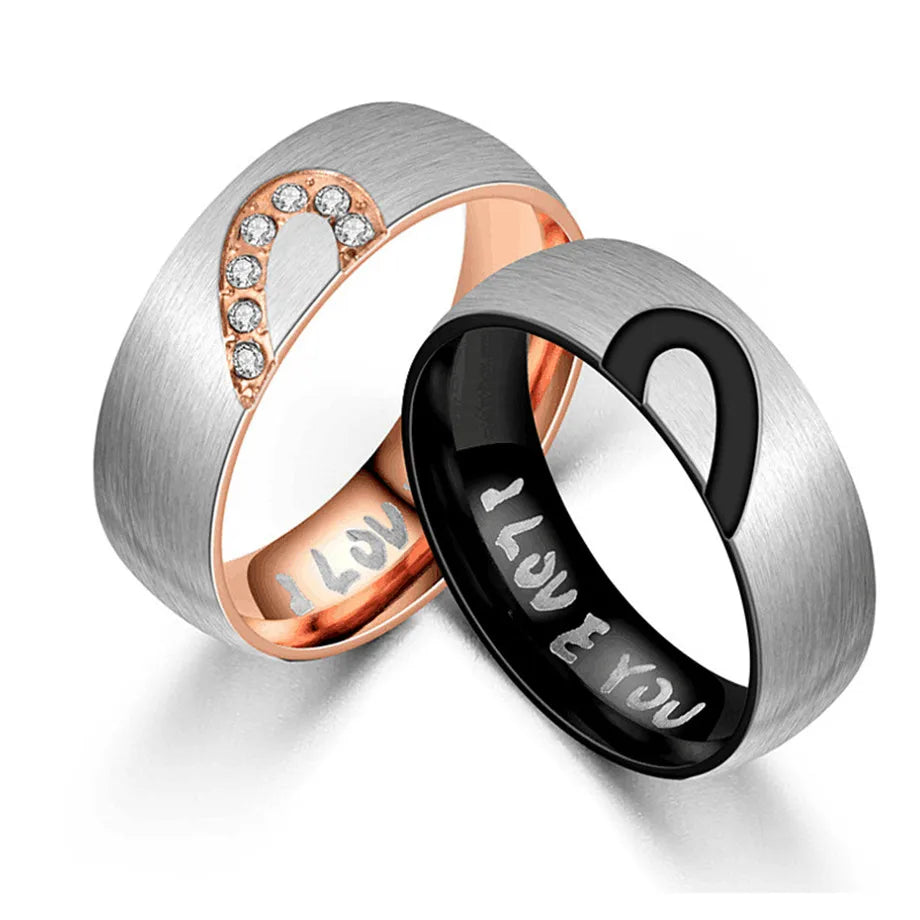 Stainless Steel Heart Lovers Couple Rings – Anelli Promessa Coppia Acciaio Inox