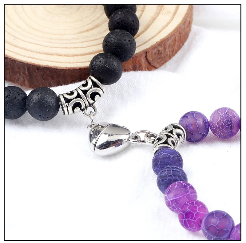 Bracciali Coppia Distanza in Pietra Naturale – Cuore Magnetico