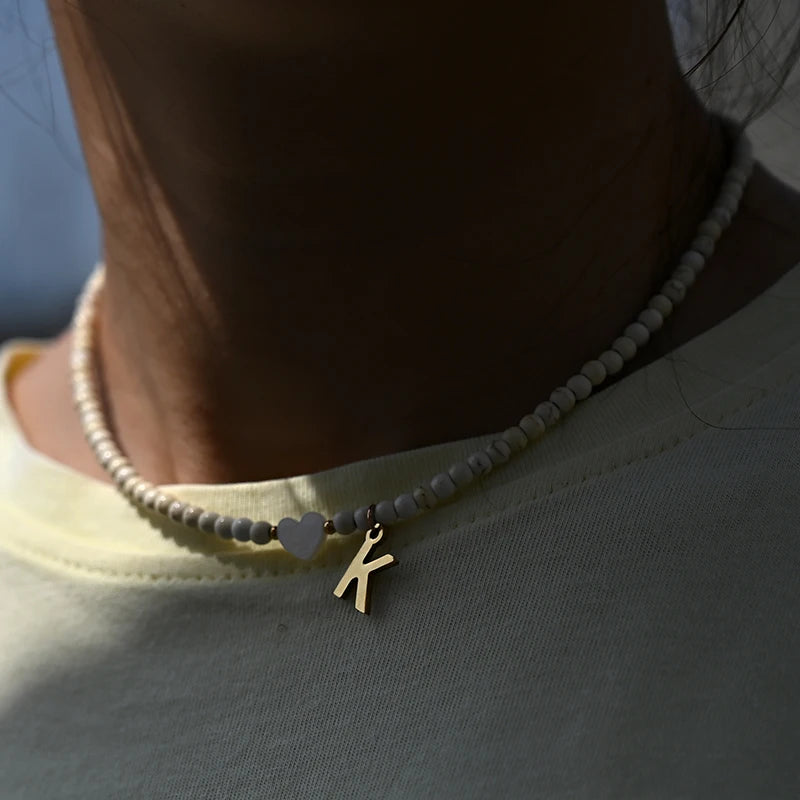 Choker Boho Perle Colorate • Iniziale & Cuore Shell • Acciaio | LoveDrop™ Italia