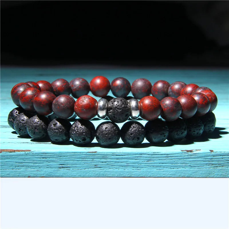 Bracciali di Coppia Premium – Lava Nera & Legno Naturale