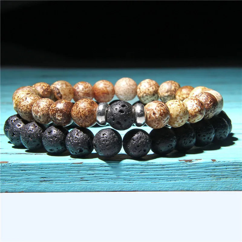 Bracciali di Coppia Premium – Lava Nera & Legno Naturale