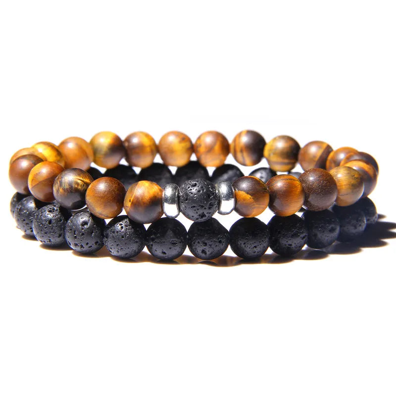 Bracciali di Coppia Premium – Lava Nera & Legno Naturale