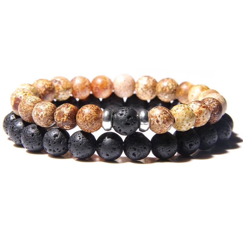 Bracciali di Coppia Premium – Lava Nera & Legno Naturale