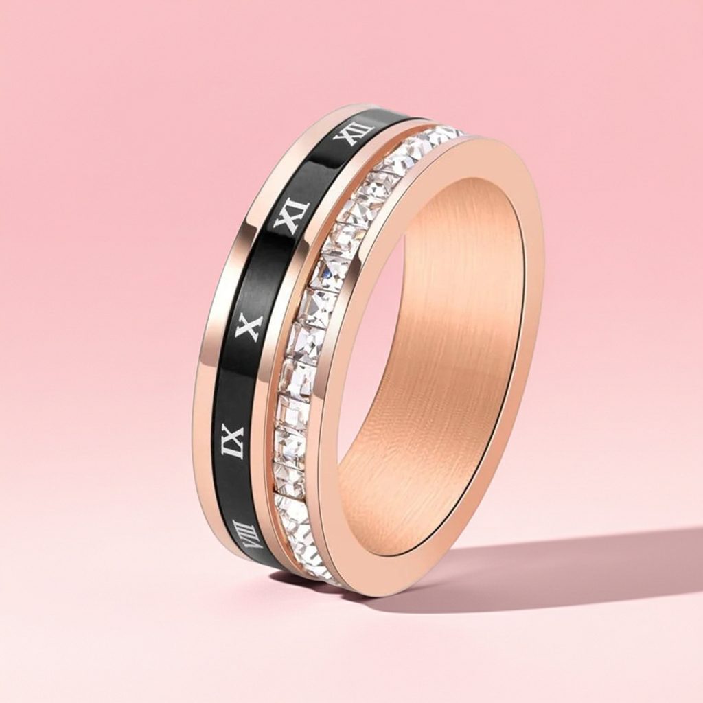 Anello di Coppia Doppio Strato | Numeri Romani & Cristallo 2025