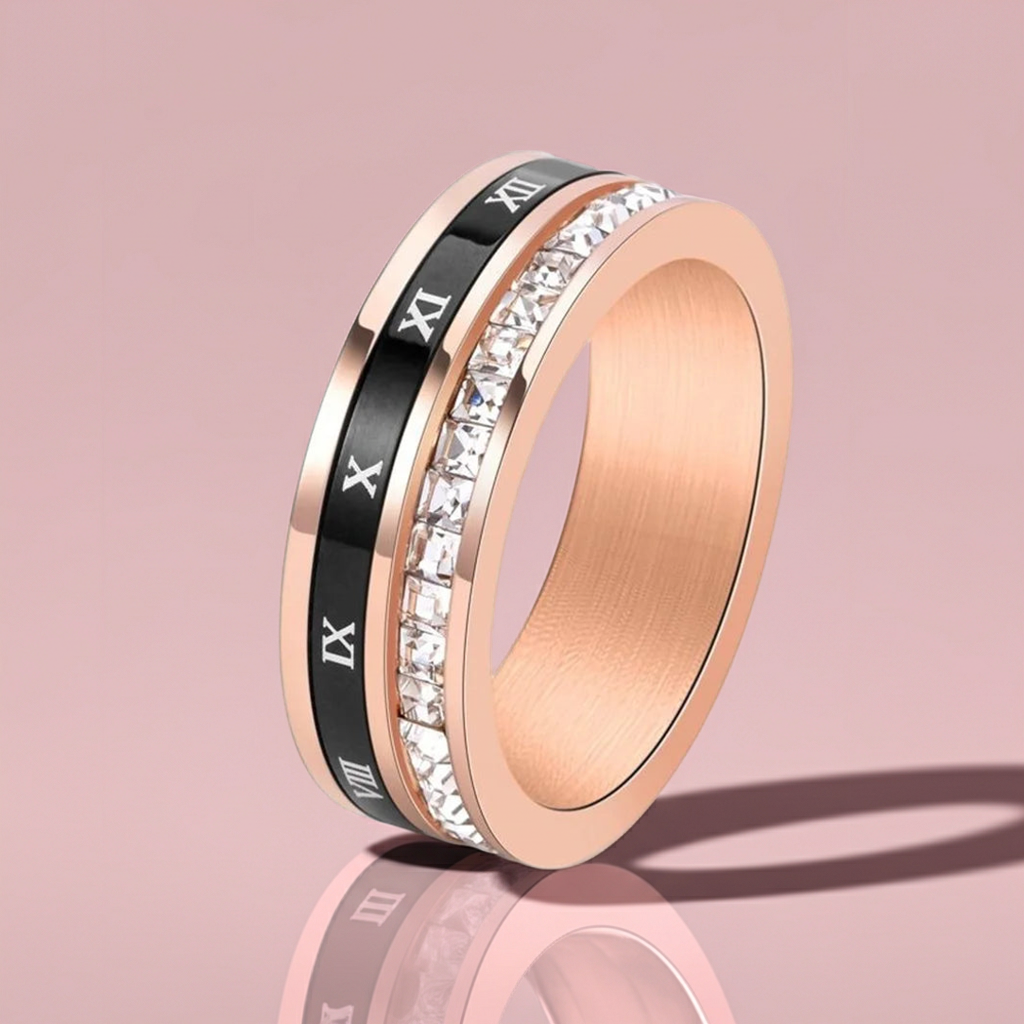 Anello di Coppia Doppio Strato | Numeri Romani & Cristallo 2025