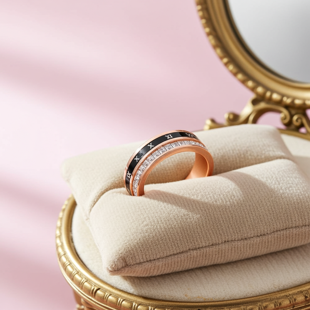 Anello di Coppia Doppio Strato | Numeri Romani & Cristallo 2025