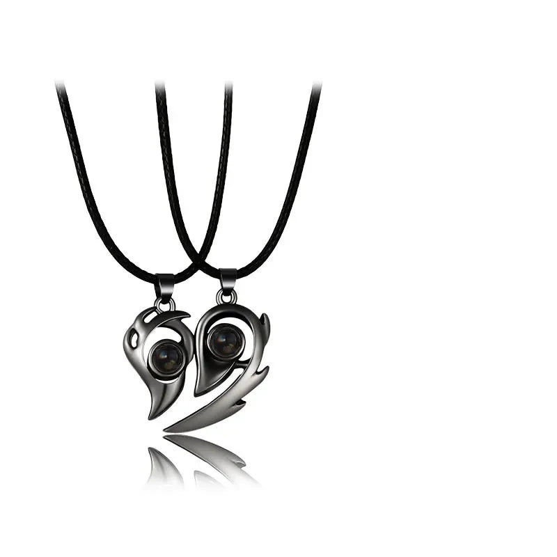 Collana Coppia Magnetica “I Love You” 100 Lingue | Proiezione Cuore Acciaio Inossidabile