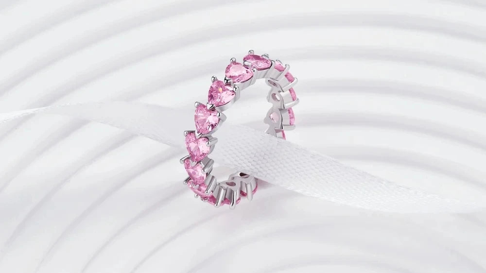 Anello di Coppia 925 Silver | Fiocco Rosa & Cuore Cristallo 2025