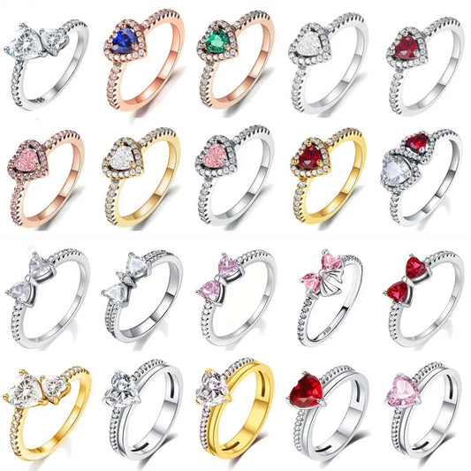 Anello di Coppia 925 Silver | Fiocco Rosa & Cuore Cristallo 2025