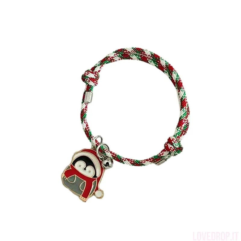 Bracciale di Coppia Natale – Ciondolo Renna/Albero/Pupazzo con Campanellino
