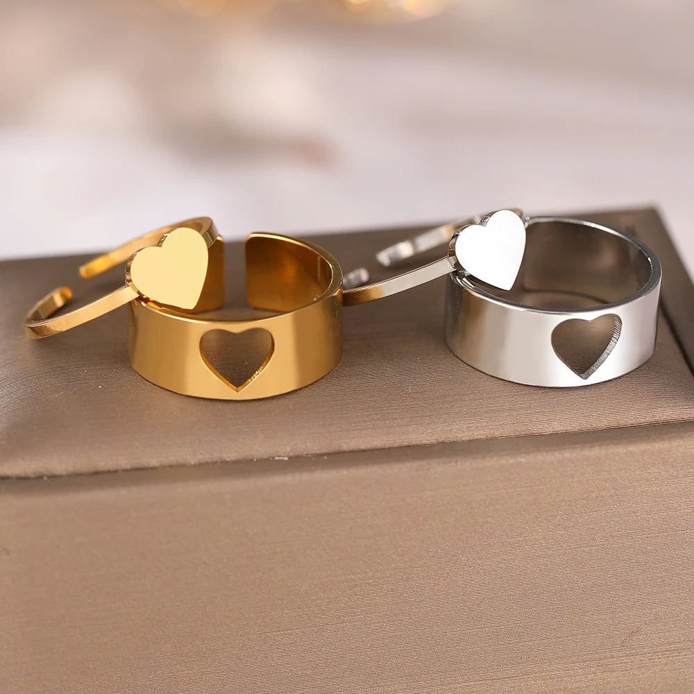 Set Anelli Coppia | Cuore Romantico Regolabile
