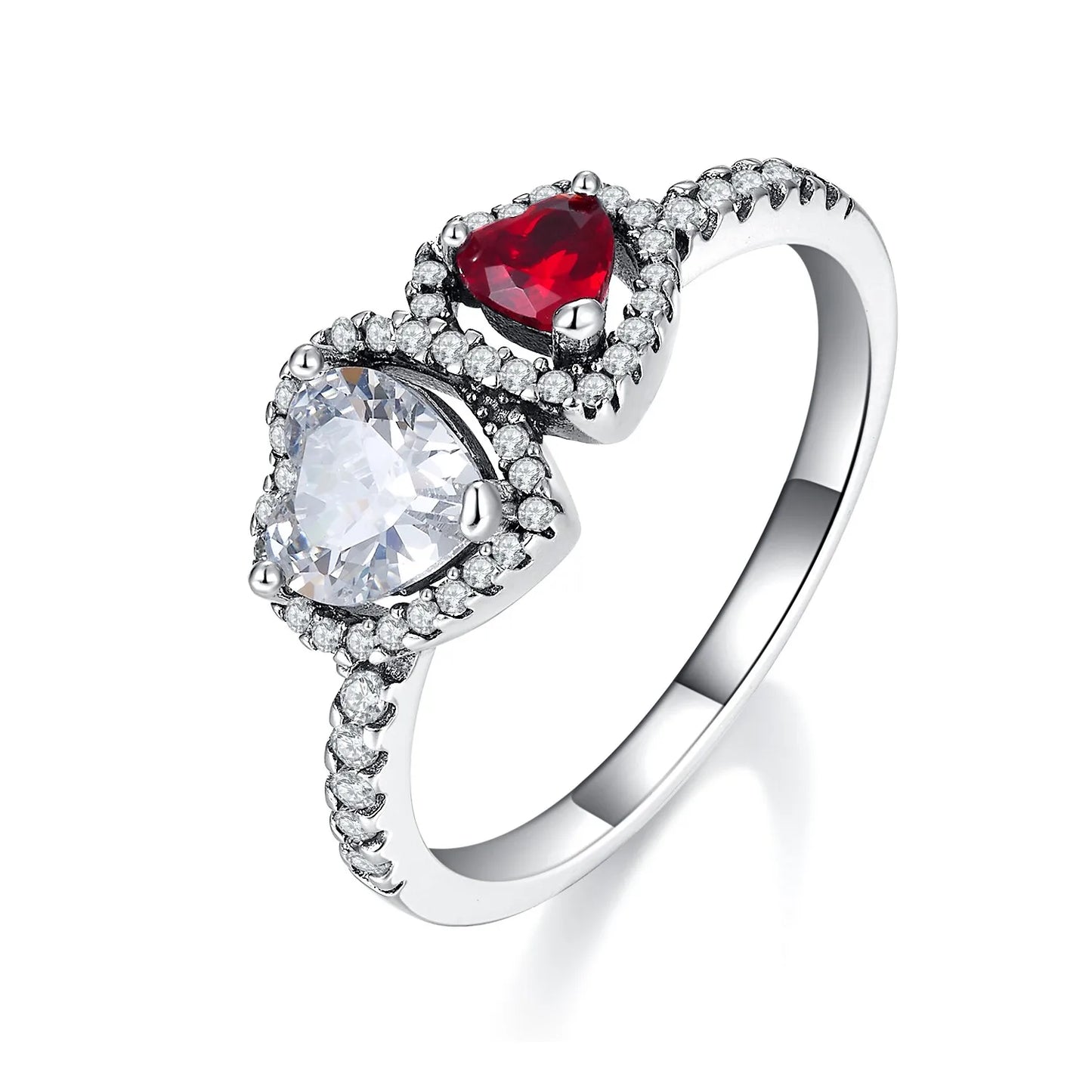 Anello di Coppia 925 Silver | Fiocco Rosa & Cuore Cristallo 2025