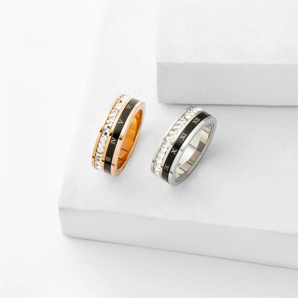 Anello di Coppia Doppio Strato | Numeri Romani & Cristallo 2025