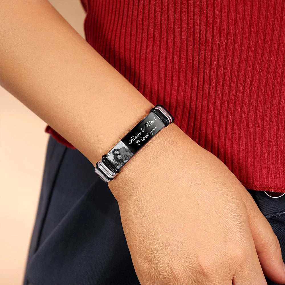 Bracciale Personalizzato con Foto & Testo – Acciaio Inossidabile