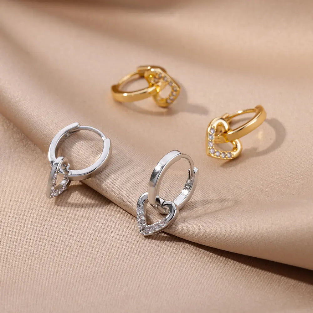Orecchini Cuore Zircone Cavi in Acciaio Inossidabile Oro | Eleganti & Romantici