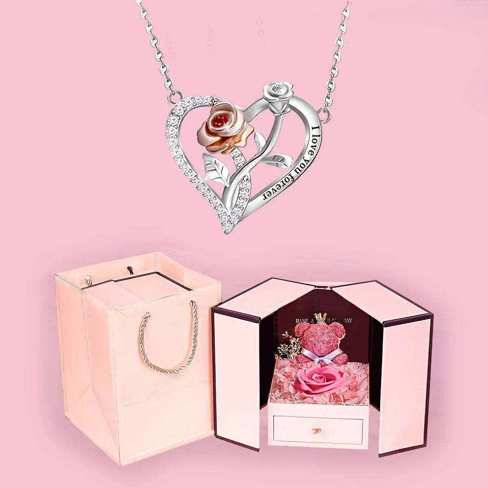 Collana "Ti Amo per Sempre" con Orsetto & Rosa in Box Regalo