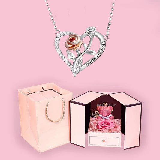 Collana "Ti Amo per Sempre" con Orsetto & Rosa in Box Regalo