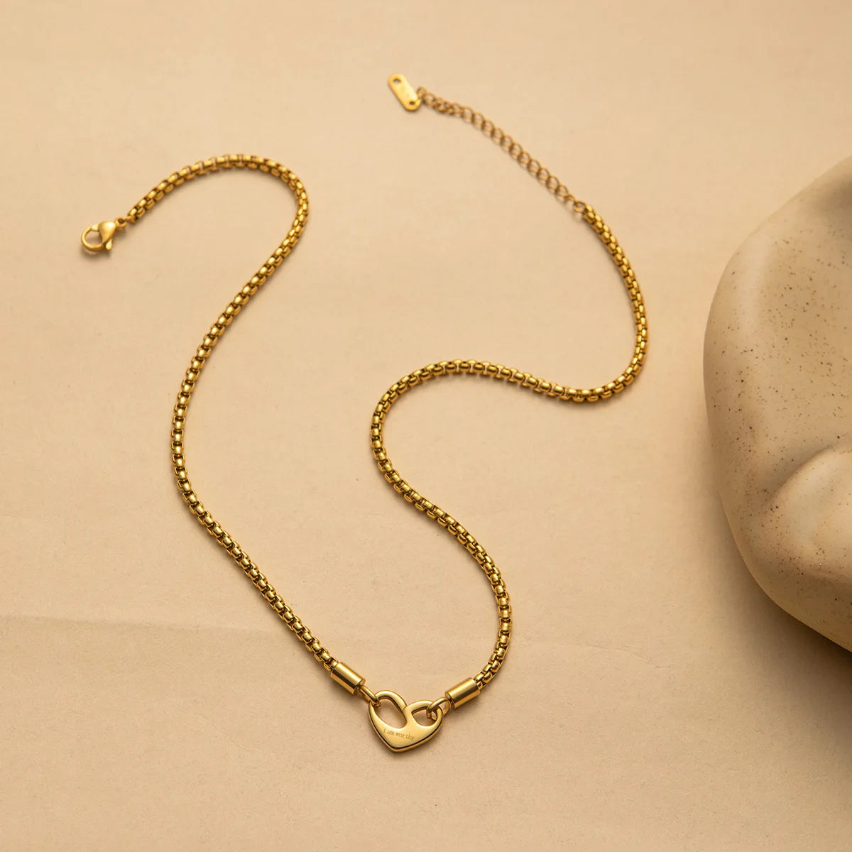 Collana Cuore in Acciaio Inox con Incisione "I Am Worthy" & "Forever Love" – Eleganza Dorata