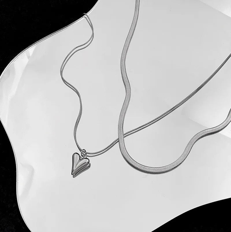 Collana di Coppia Cuore a Doppio Strato • Promessa & Legame • Acciaio Inossidabile 18K – Collana Romantica Donna | LoveDrop™ Italia