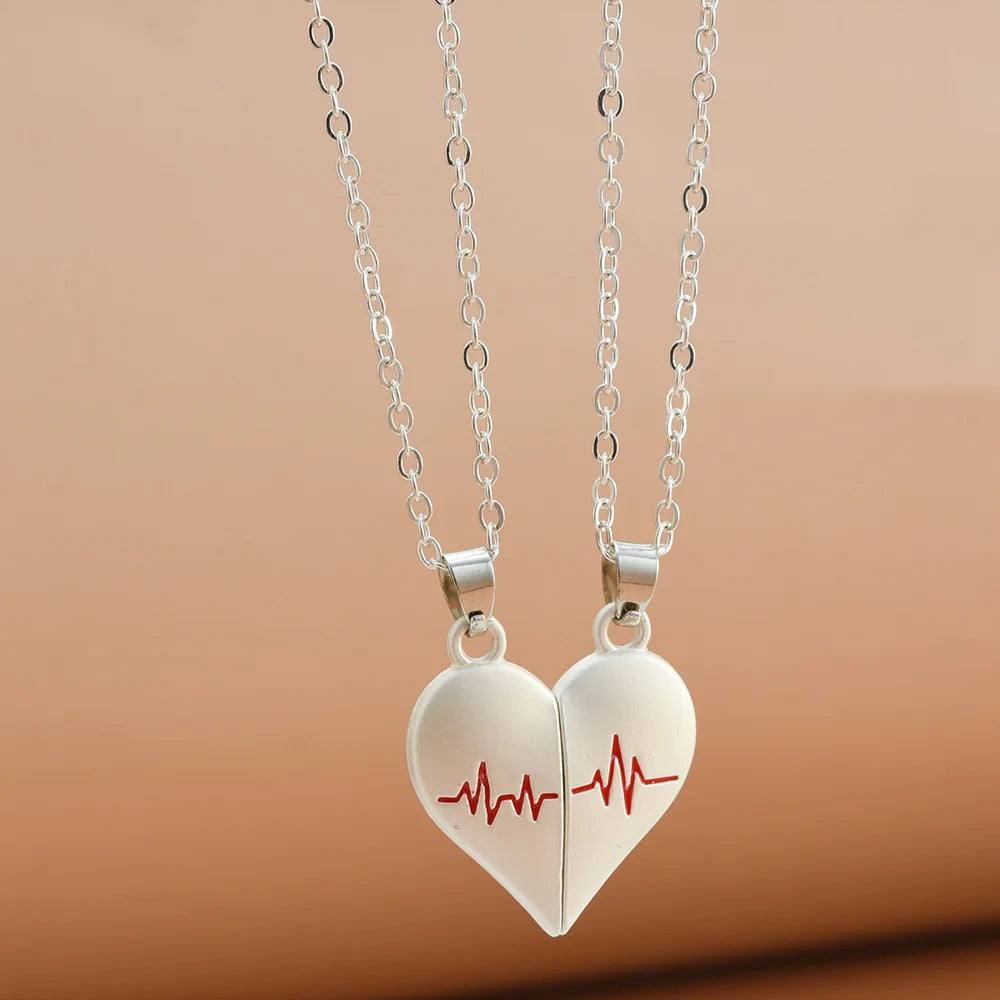 Collana di Coppia Elettrocardiogramma • Cuore Magnetico Acciaio Inossidabile • Battito & Connessione | LoveDrop™ Italia
