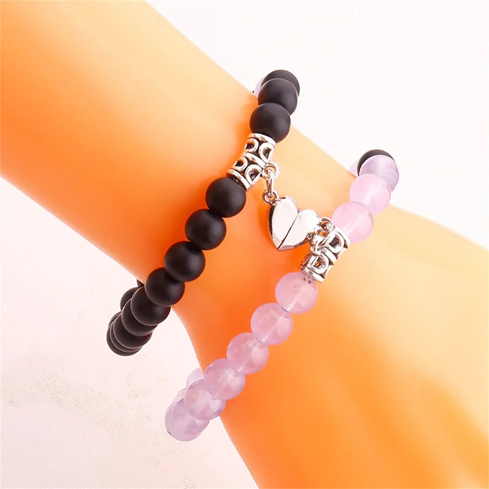 Bracciale di Coppia Distanza – Cuore Magnetico in Pietra Naturale