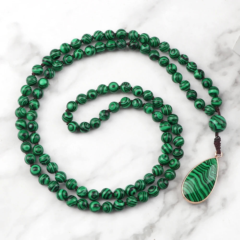 Mala 108 Perle Malachite Naturale • Collana & Bracciale Yoga Unisex | LoveDrop™ Italia