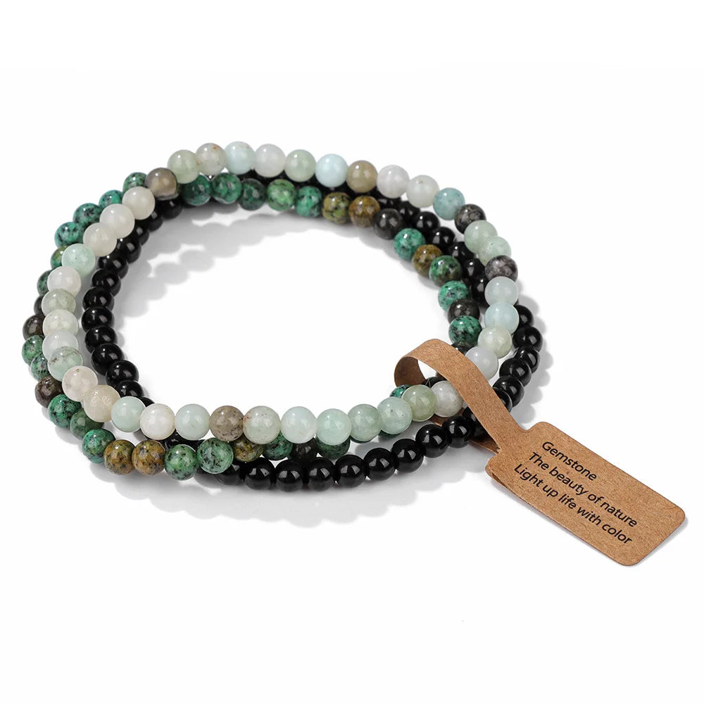 Set Bracciali Pietre Naturali Verdi – Moss Agate & Onyx 3 Pezzi