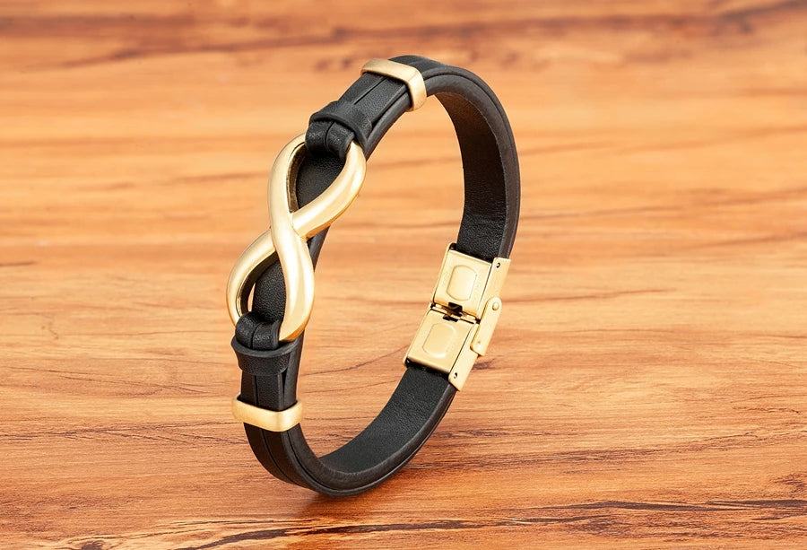 Bracciale in Pelle con Simbolo Infinito – Acciaio Inossidabile