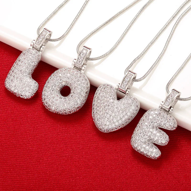 Collana Iniziale Bubble con Zirconi CZ • Silver Color • Lettera A–Z • Eleganza Personalizzata | LoveDrop™ Italia
