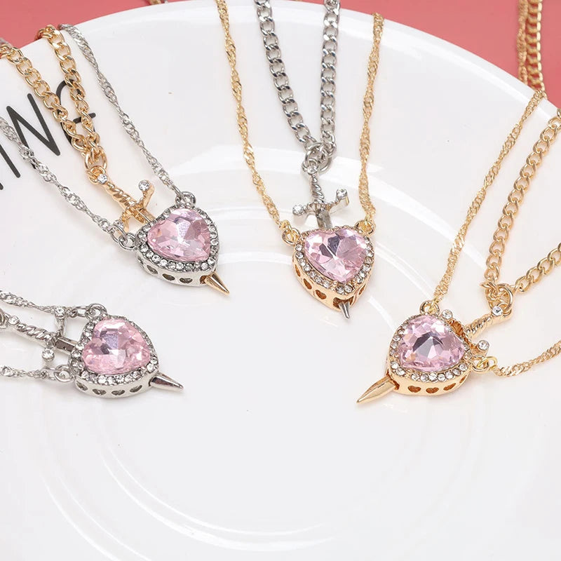 Collane Coppia Cuore & Spada 2025 – Set Argento/Oro con Zirconi