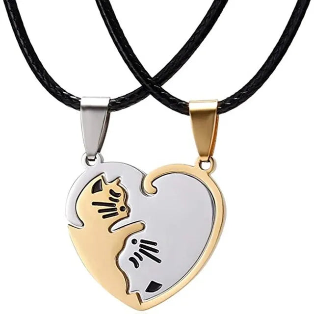 Collana Coppia Cuore Gatto | Ciondolo Animale Minimal Nero – Amore Dolce 2025