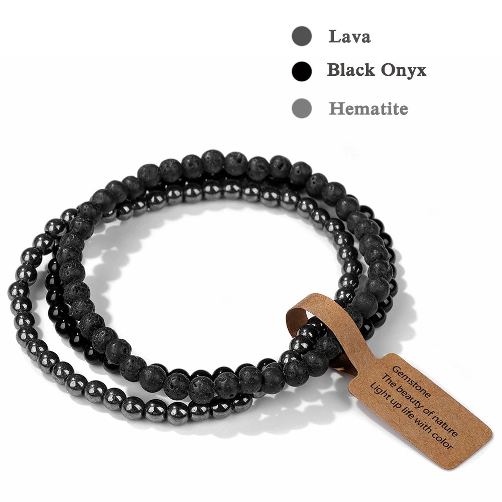 Set Bracciali Pietre Naturali Verdi – Moss Agate & Onyx 3 Pezzi