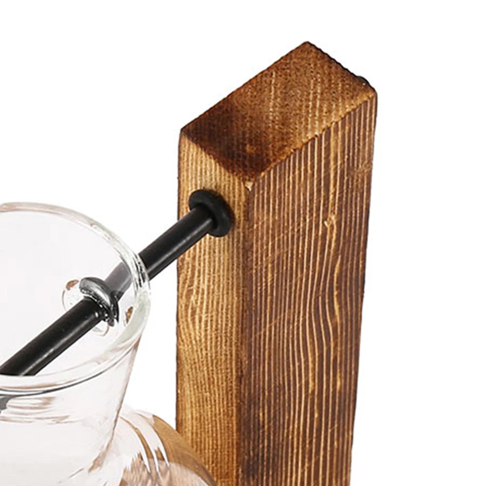 Vaso da Tavolo in Vetro con Supporto in Legno – Design Moderno per Piante Idroponiche