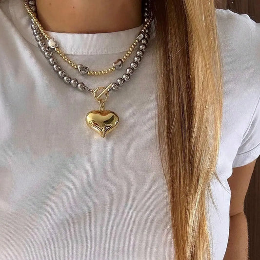 Collana Y2K Cuore • Perle & OT Clasp in Acciaio • Unisex Fashion | LoveDrop™ Italia