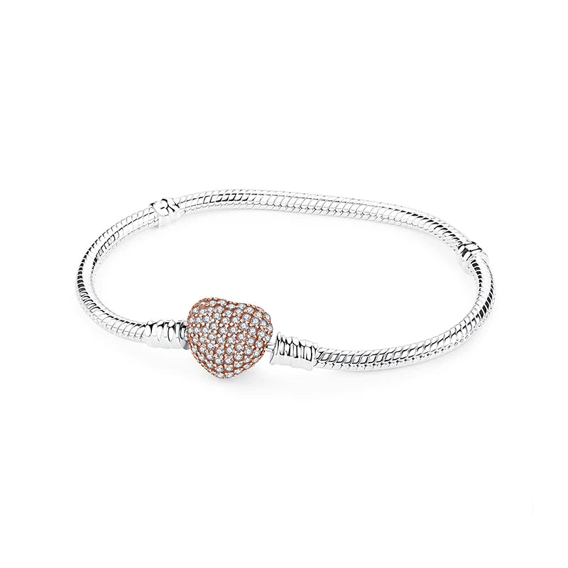 Bracciale 925 Sterling Silver – Snake Chain con Charm Cuore