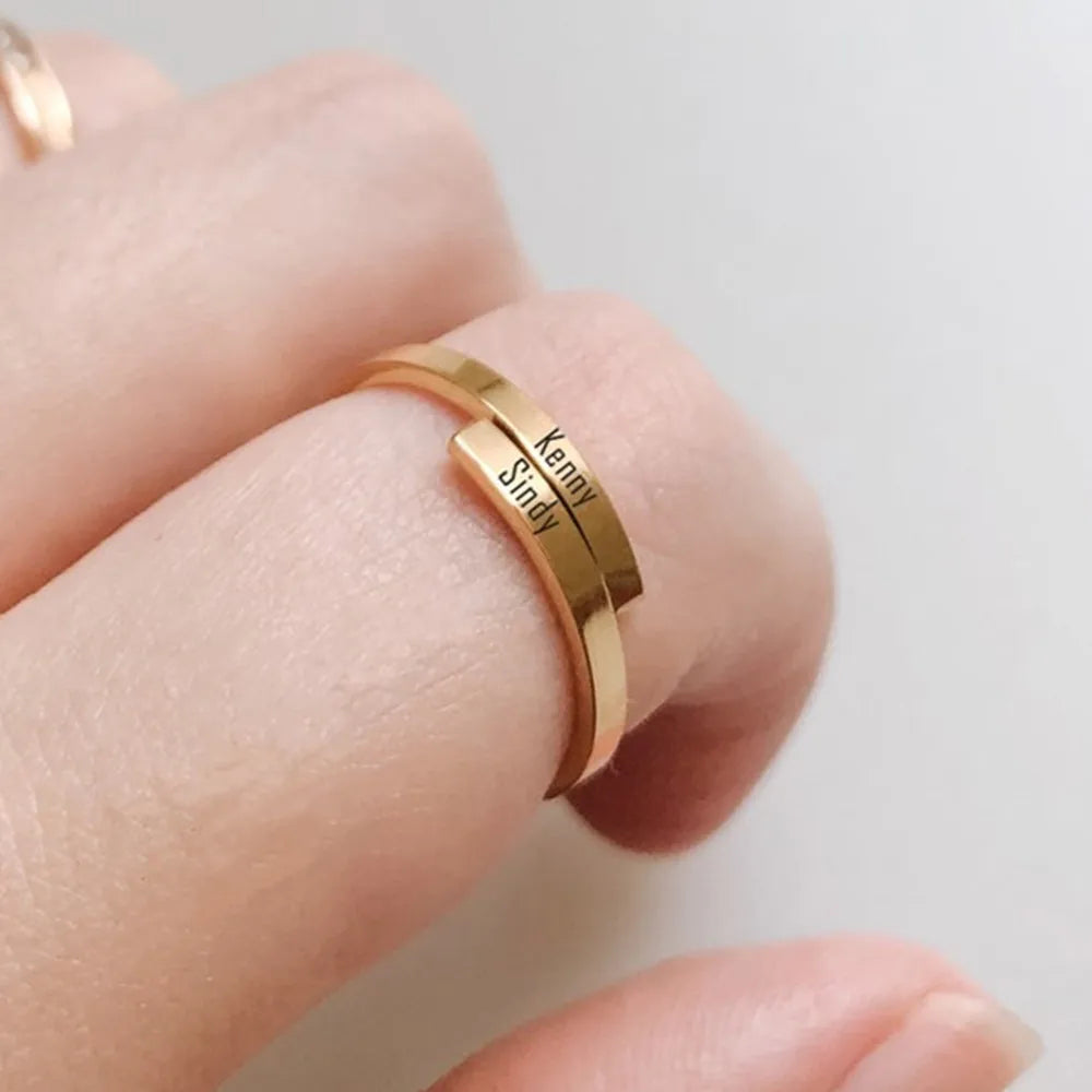 Anello Doppio Nome Personalizzato | Stacked Gold & Coppia