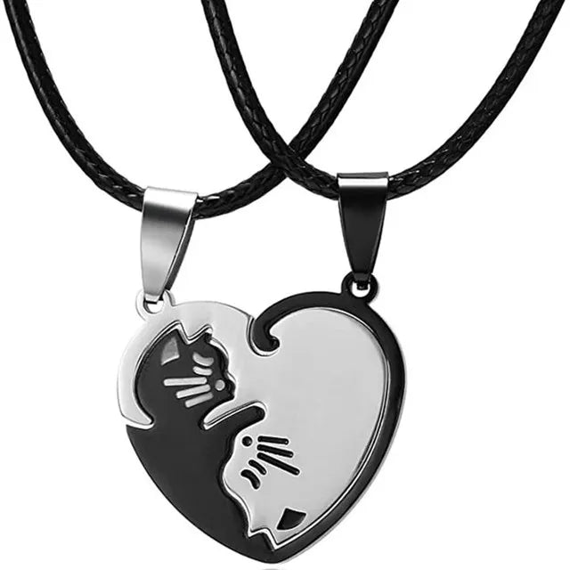 Collana Coppia Cuore Gatto | Ciondolo Animale Minimal Nero – Amore Dolce 2025