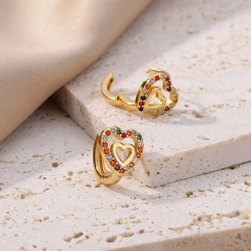 Orecchini Cuore Zircone Cavi in Acciaio Inossidabile Oro | Eleganti & Romantici