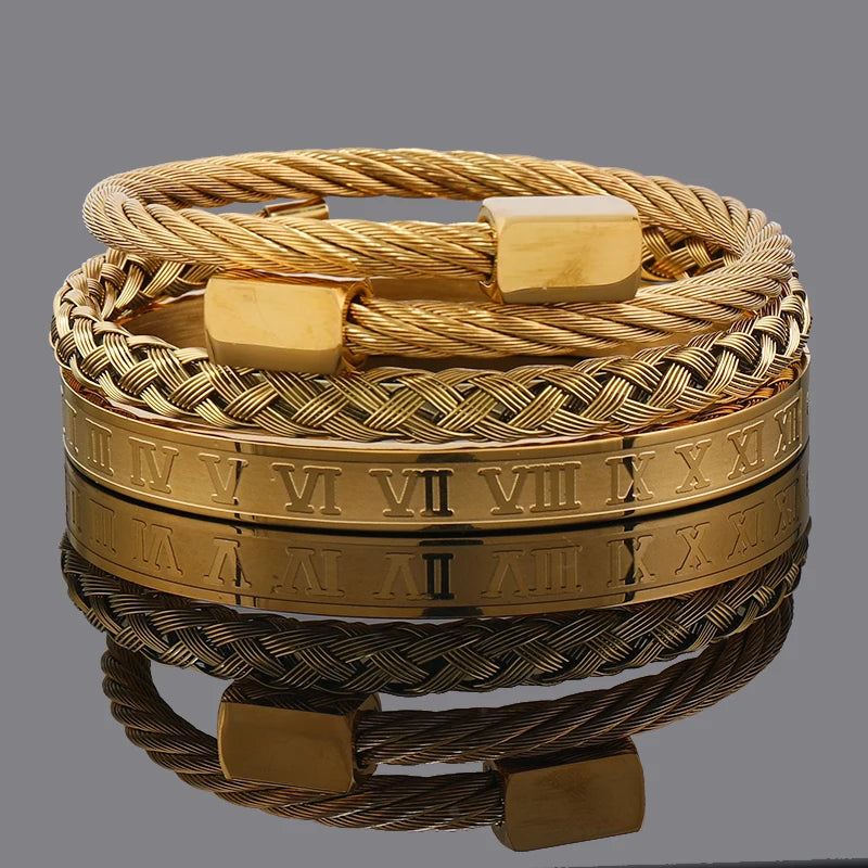 Set Bracciali Luxury 3 Pezzi – Acciaio & Numeri Romani