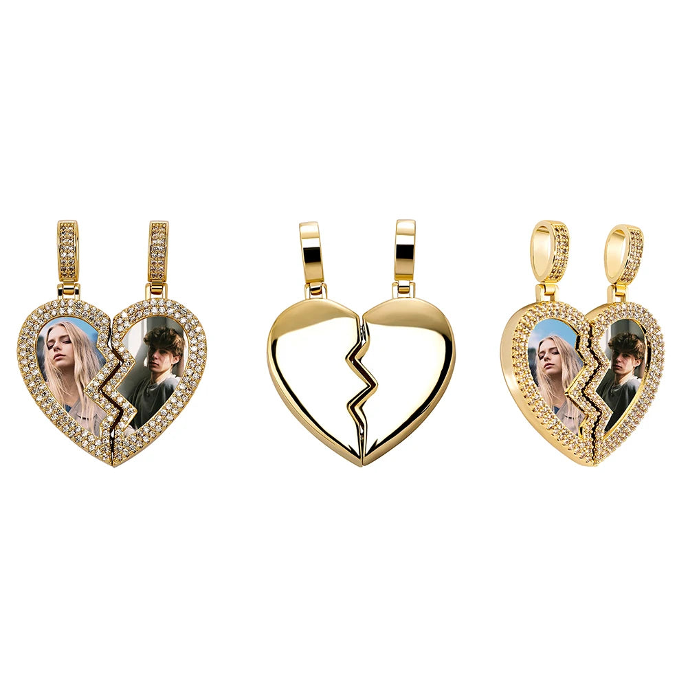 Collana di Coppia Personalizzata con Foto – Cuore Spezzato Magnetico CZ | LoveDrop™ Italia