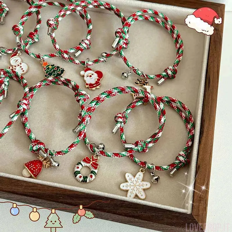 Bracciale di Coppia Natale – Ciondolo Renna/Albero/Pupazzo con Campanellino