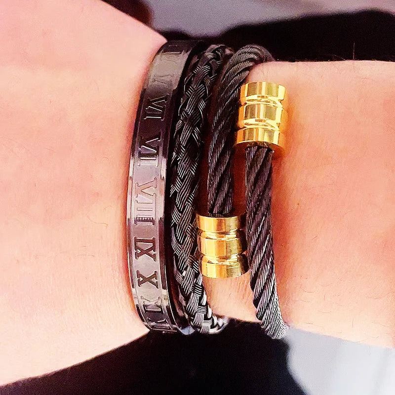 Set Bracciali Luxury 3 Pezzi – Acciaio & Numeri Romani